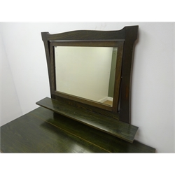  Liberty style Arts & Crafts green stained ash dressing table, rectangular swing mirror, two drawers, W107cm, H146cm, D54cm  