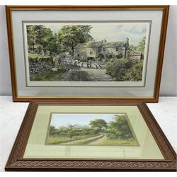 Thomas Leighton (British 20th century): Country Lane with Windmill, pastel signed together with after Graham Carver (British 20th century): 'Lengthening Shadows - Thorpe Wharfdale North Yorkshire', limited edition colour print signed titled and numbered 39/300, 32cm x 61cm (2)