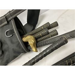 Quantity of golf clubs to include Prestwick Mashie, Ben Sayers and Spalding examples etc in Slazenger soft shell carrying bag