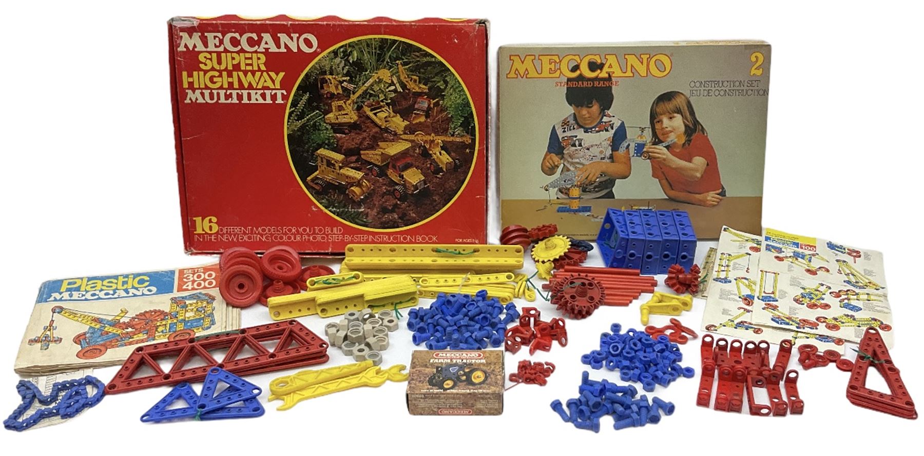 Meccano - Super Highway Multikit, No.2 Construction Kit and 07807 Farm Tractor Construction Kit; all boxed with instructions; and quantity of Plastic Meccano with Sets 300/400 instructions.