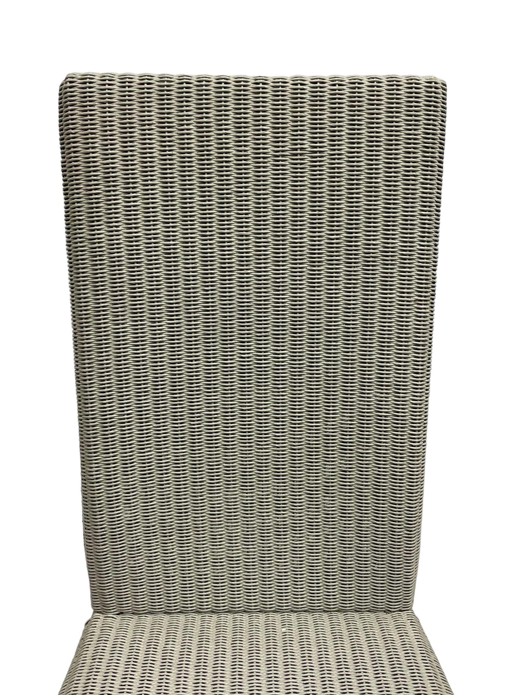 Lloyd Loom - set of six 'Maybourne' slate painted high back wicker dining chairs, raised on light oak square tapering supports