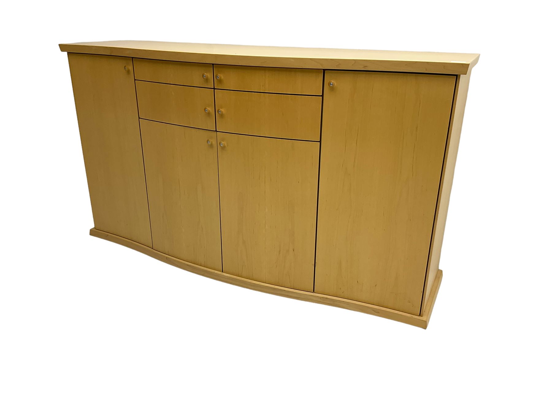 Skovby - light oak sideboard, serpentine top, four drawers over double cupboard flanked by two single cupboards