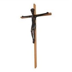 Eight crucifixes with Corpus Christi, various ages and materials, including wood and medal examples, largest H120cm 