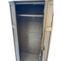 Early to mid 20th century oak hall wardrobe, single door with linenfold panel