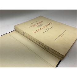 General De Fonclare: L'Armee Francaise A Travers Les Ages - L'Infanterie. Paris 1930. Hand coloured plates. Original card binding loose in later folder; Chaperon Eugene: Le Soldat Francais. Paris Ndc1895; and Deutsche Reichsmarine Dienst Und Leben Der Matrosen cigarette card album c1936 (3)