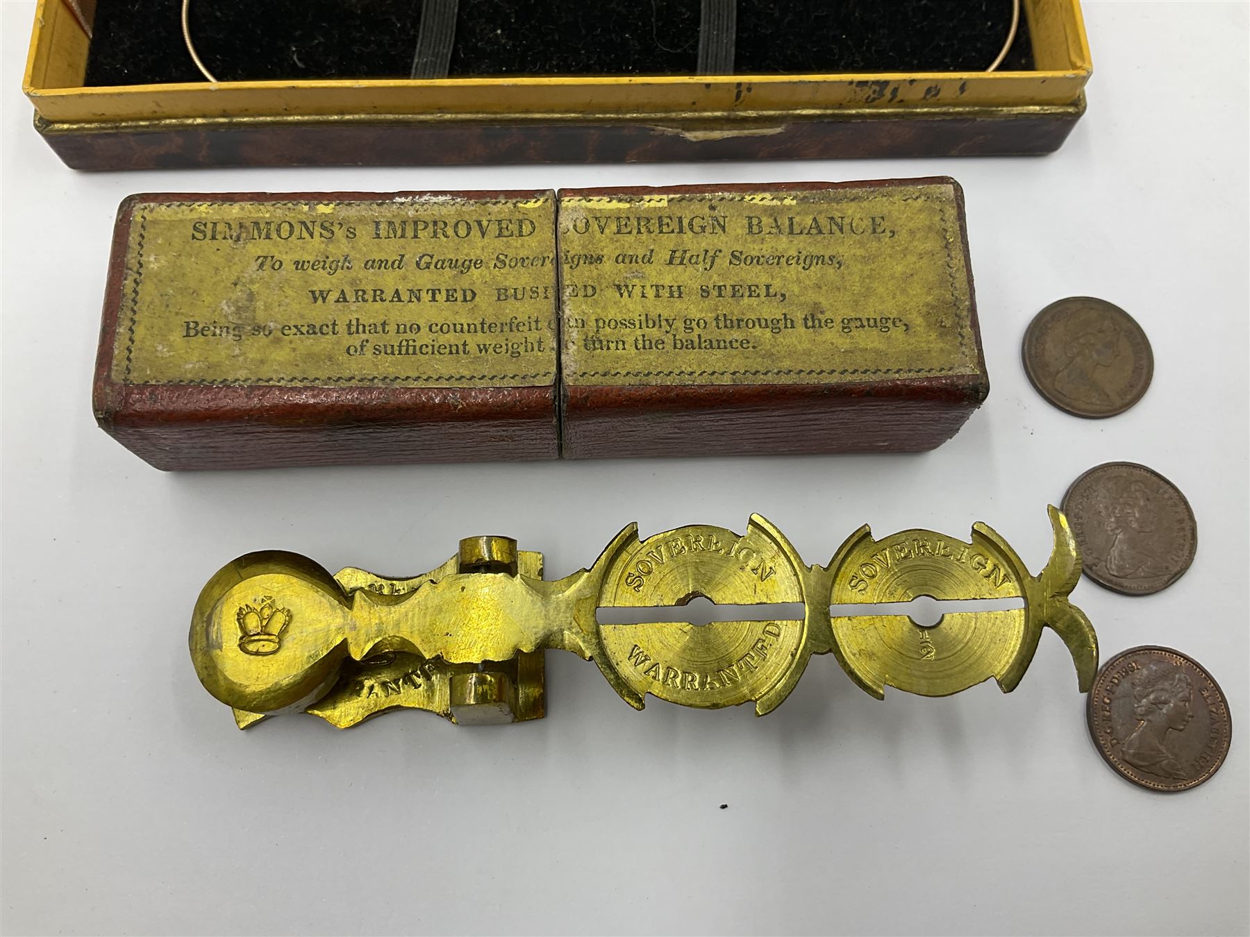 Jaeger-Le Coultre military pocket watch, the back case engraved G.S.T.P 037076, with broad arrow, together with a Pratima stop watch, 9ct gold bar brooch with clip, 9ct gold bangle with metal core, pair of gold plated spectacles and a set of Simmons sovereign scales, in original box