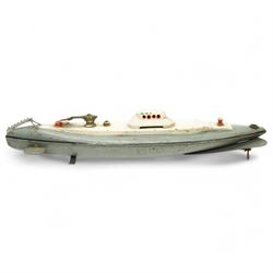 1930s Japanese tinplate submarine by Kuramochi in grey and white L30cm