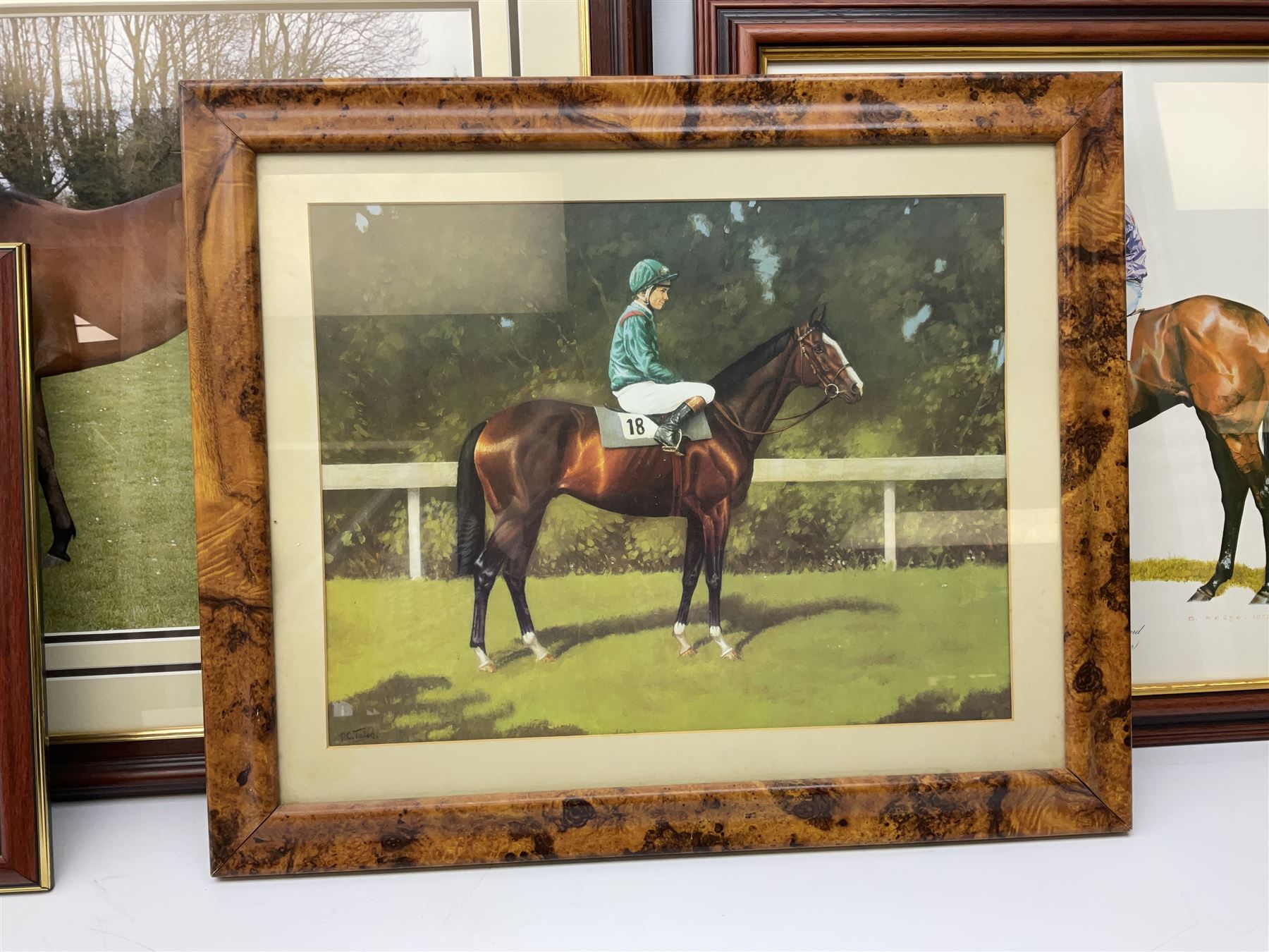 After G Keane (British 20th century): 'Mill Reef' and 'Brigadier Gerard', pair colour prints together with three further prints of Race Horses (5)