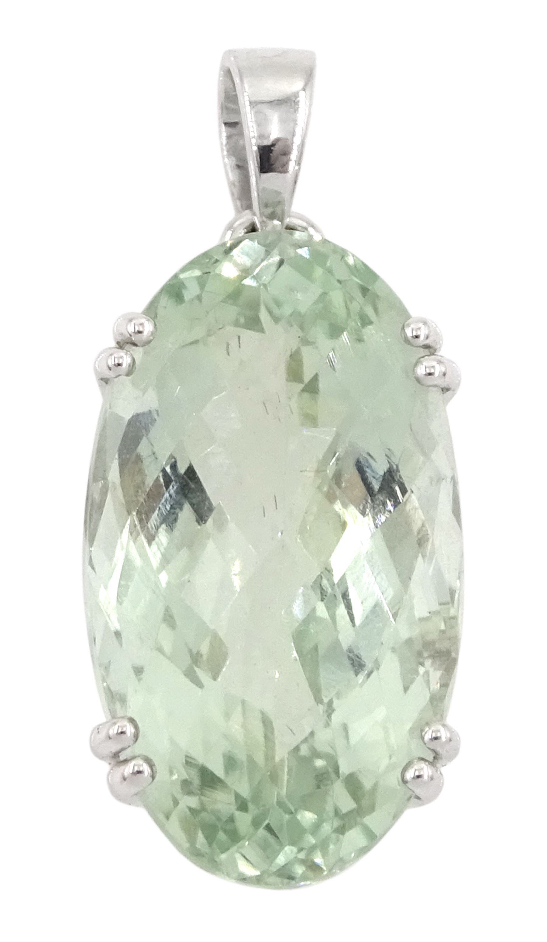18ct white gold single stone oval briolette cut zoisite pendant, hallmarked, zoisite approx 14.00 carat