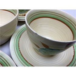 Wilkinson Clarice Cliff honeydew pattern tea service for eight, comprising teapot, milk jug, open sucrier, teacup and saucers, dessert plates and two side plates (29)
