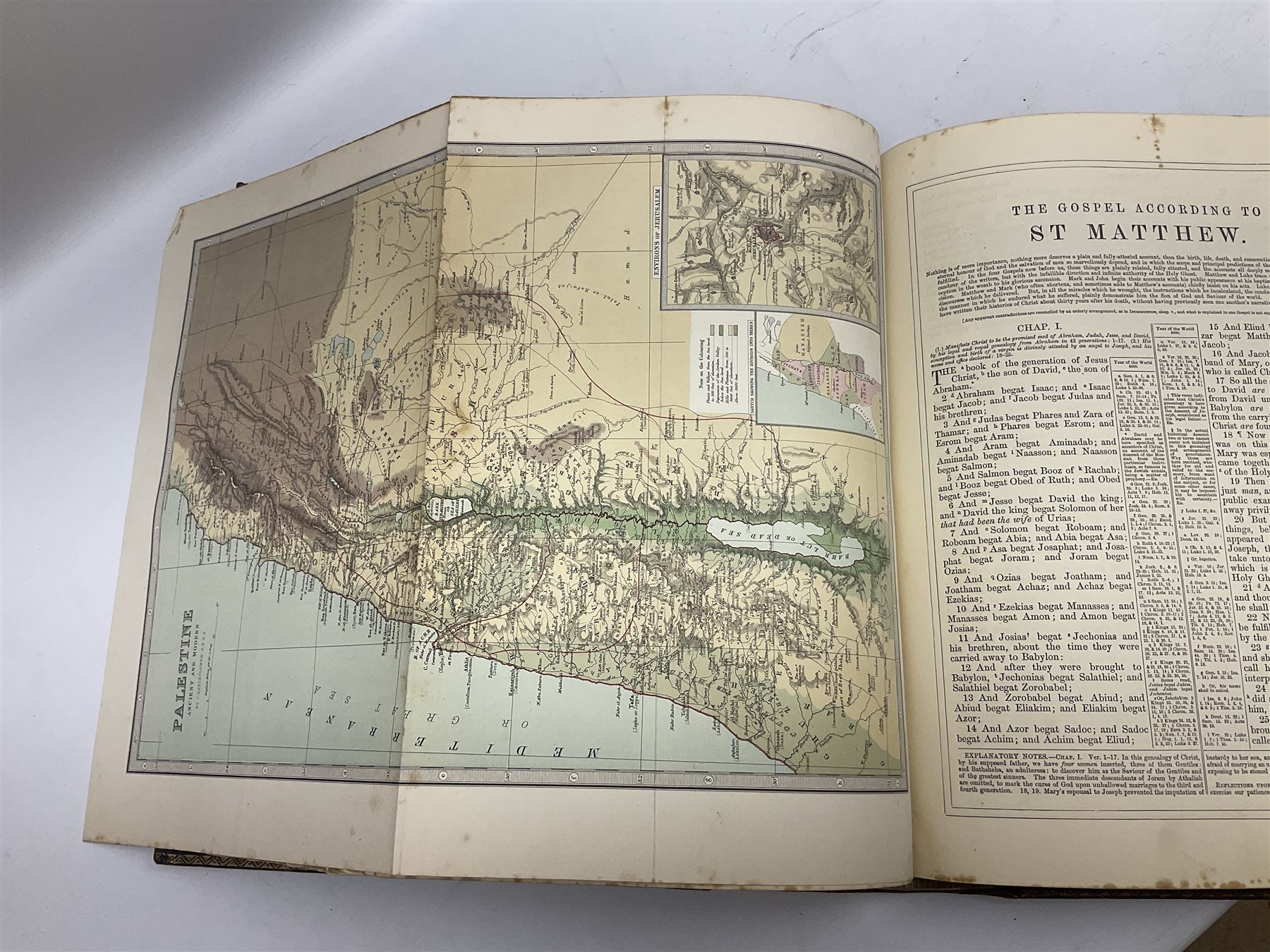 19th century The Illustrated Family Bible with Explanatory Critical & Devotional Commentary, published by  A Fullarton & Co, leather-bound with gilt decoration to cover, with the family register filled in for the Duggleby & Dunn family of Beverley