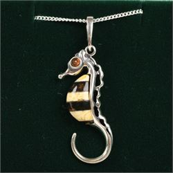 Baltic amber seahorse pendant necklace, boxed