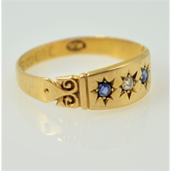  18ct gold three stone sapphire and diamond ring Birmingham 1899  