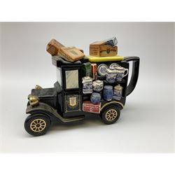 Three Ringtons novelty teapots, comprising The Ringtons Van teapot, the Tea Merchant teapot, and Millenium Celebration teapot. 