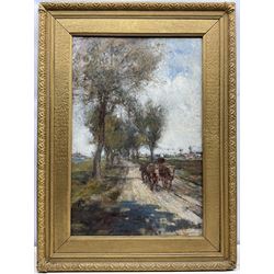 Rowland Henry Hill (Staithes Group 1873-1952): Ox Drawn Cart in Flatland Landscape, oil on canvas signed and dated '02, 76cm x 50cm