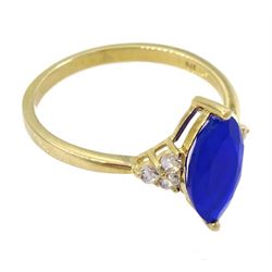 9ct gold marquise cut opal and white zircon ring, hallmarked