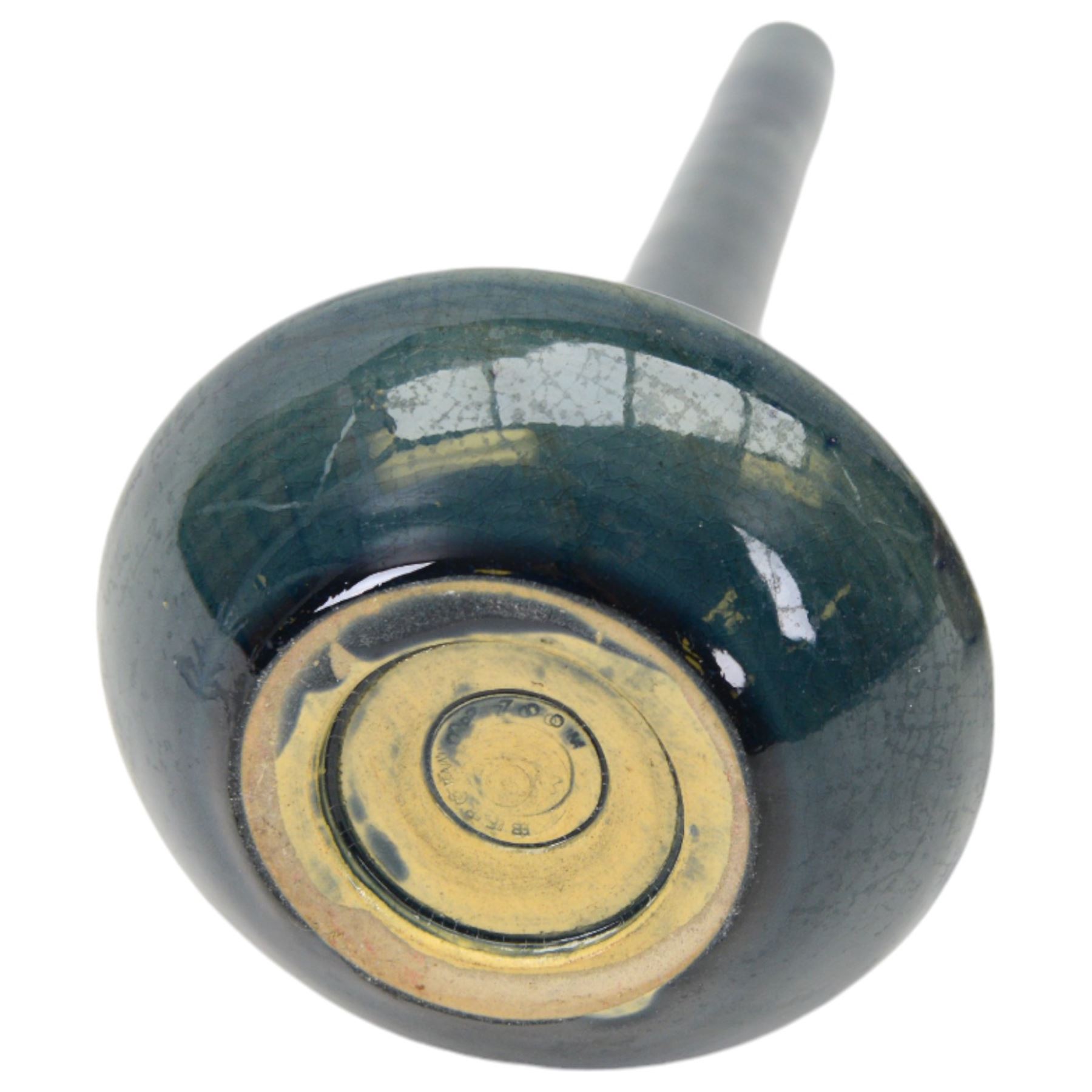 Early 20th century Jugenstijl vase by Aardewerkfabriek De Kat, Bergen op Zoom Pottery (1902-1918) attributed to Chris van der Hoef, of twin handled globular form in pinkish red glaze with cross motif to the body, impressed marks beneath, H11cm and another of angular form with elongated neck and blue glaze, H21cm