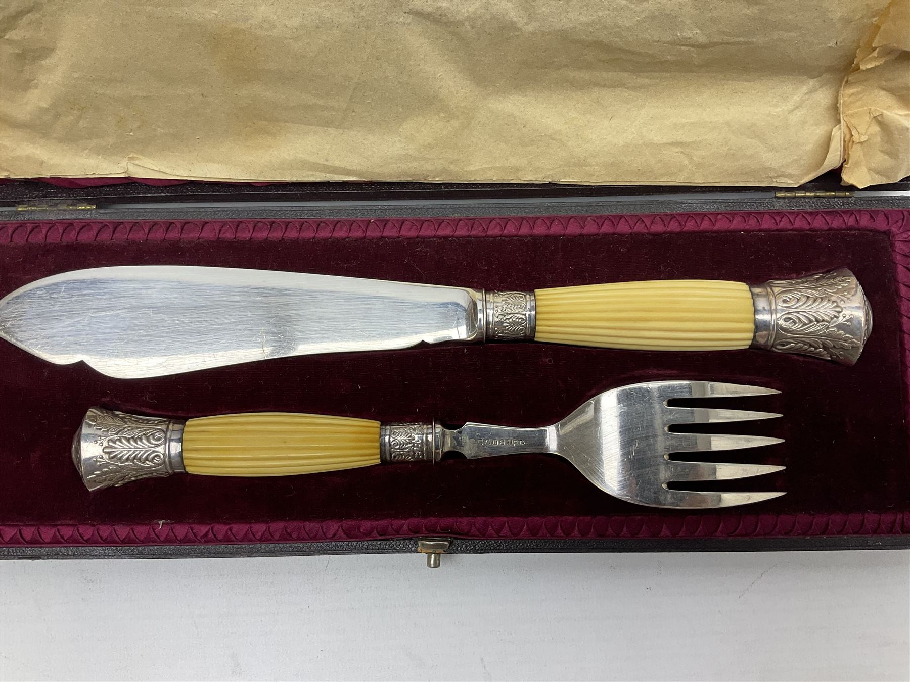 Walker & Hall silver-plate part canteen of cutlery, together with hallmarked silver cutlery comprising pair of Robert Pringle & Sons teaspoons, fork and butter knife, and silver handled knife and fork, cased set of Walker & Hall fish servers with simulated bone handles, and quantity of silver-plate and other cutlery