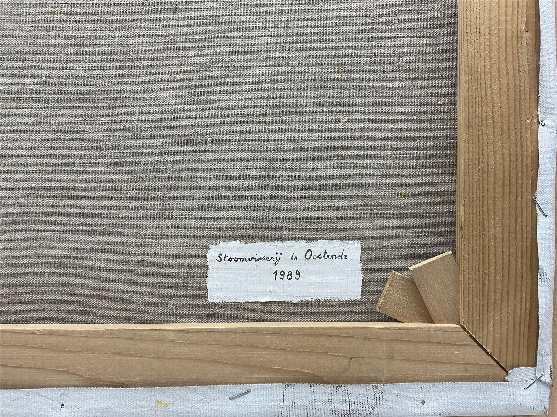Libbrecht (Belgian Naïve School 20th century): 'Oostende', oil on canvas signed, titled and dated 1989 verso 48cm x 69cm