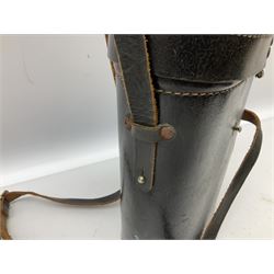 Pair of WWII German U-boat binoculars probably 7 x 50 by Leitz, with rubber eye piece protector covers and leather case stamped with Kriegsmarine mark to the lid and dated 1944, with leather strap.