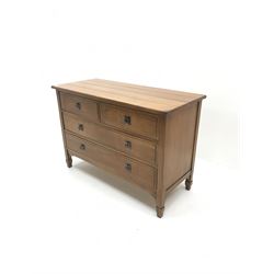 French cherry wood chest, two short and two long drawers, square tapering supports