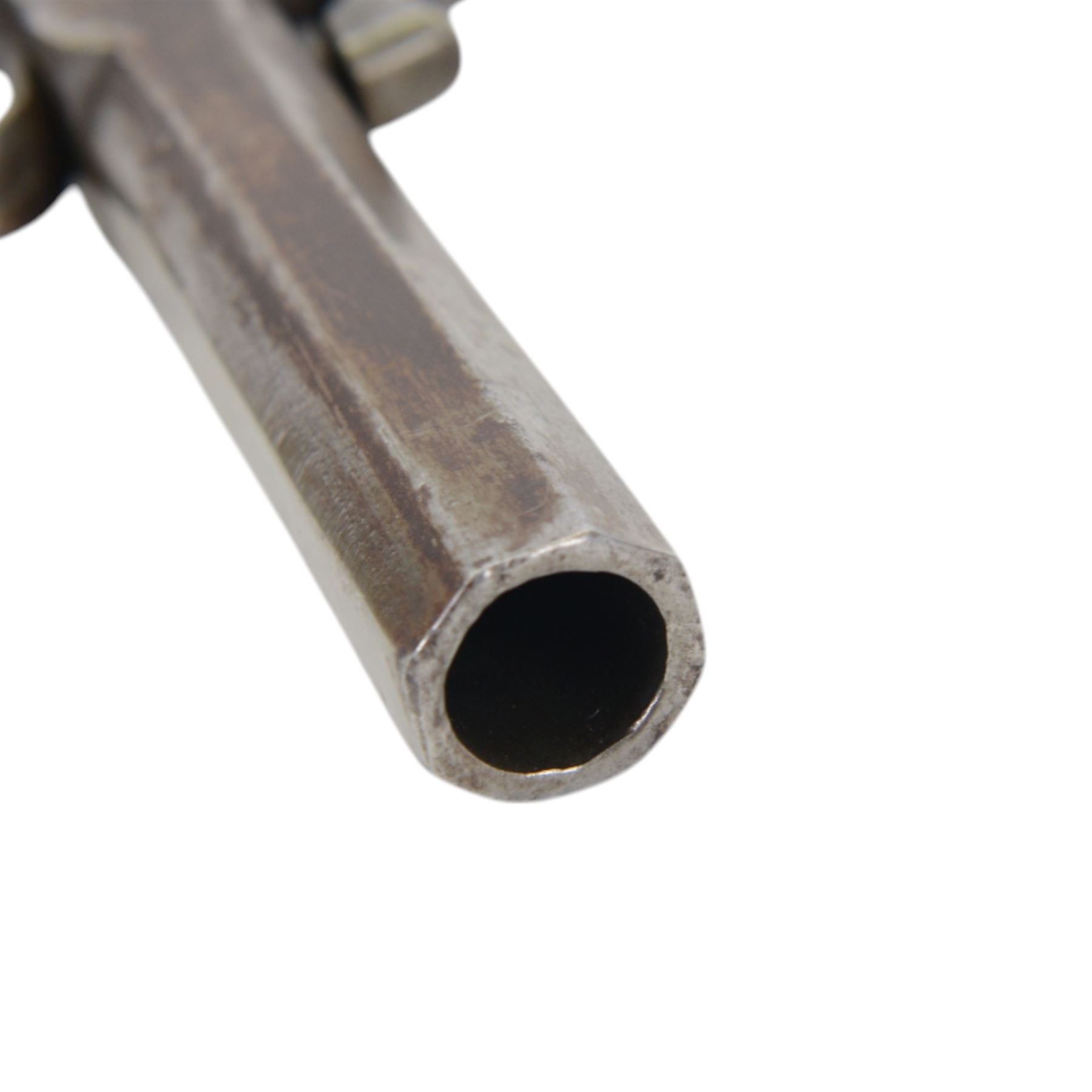 Percussion pistol, with octagonal barrel, bag-shaped wooden butt, together with two other percussion pistols   