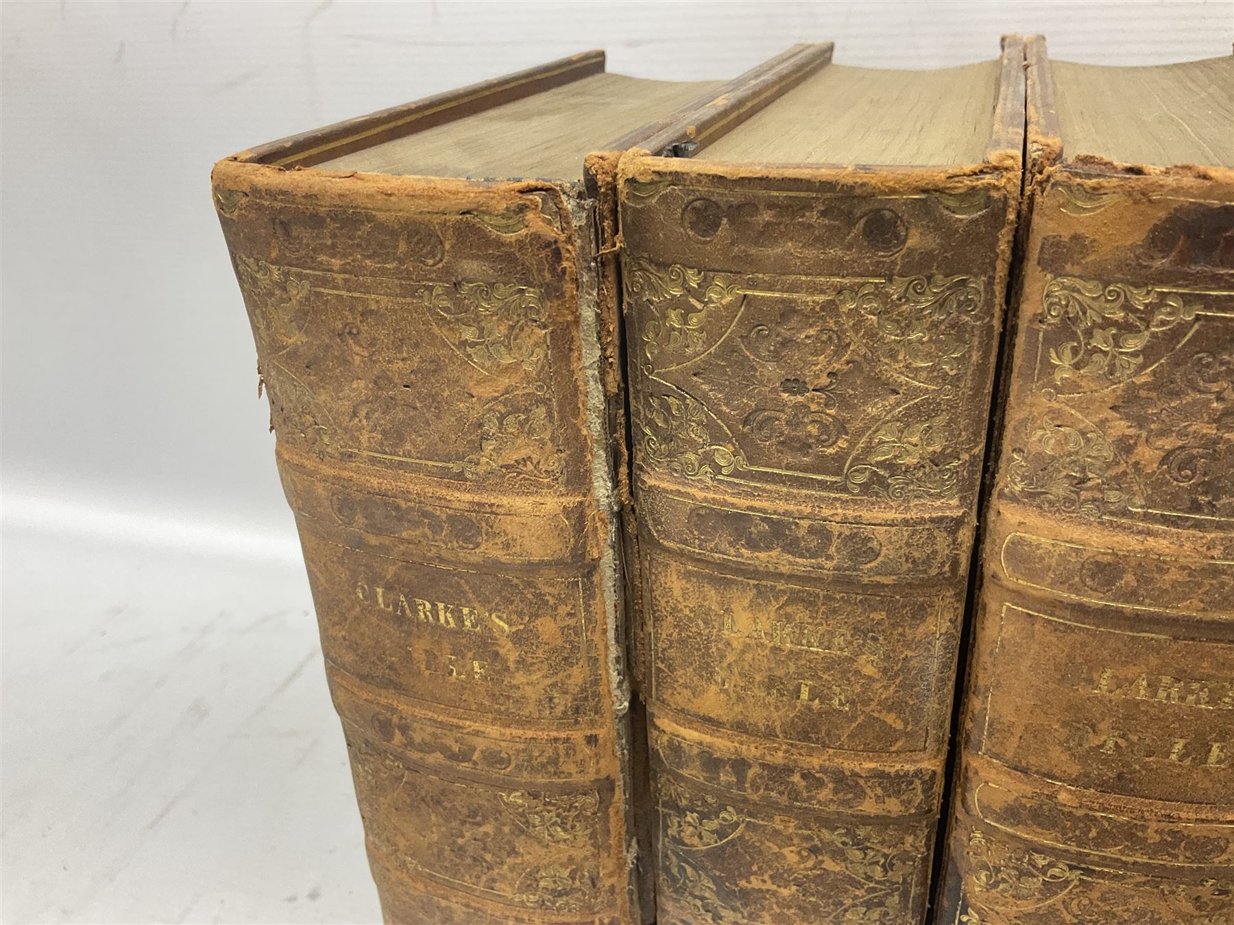 19th century and later leather bound books, to include Froissart, Sir John; Chronicles of England, France, Spain, Portugal, Scotland... two volumes London, 1812, Lyttleton, George: The History of England... two volumes London 1806, Clarke Adams; The Holy Bible, in six volumes, London 1836 and five other books 