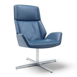 Boss Inc Ltd - 'Kruze' blue leather swivel chair, angular panelled seat and armrests, rais...