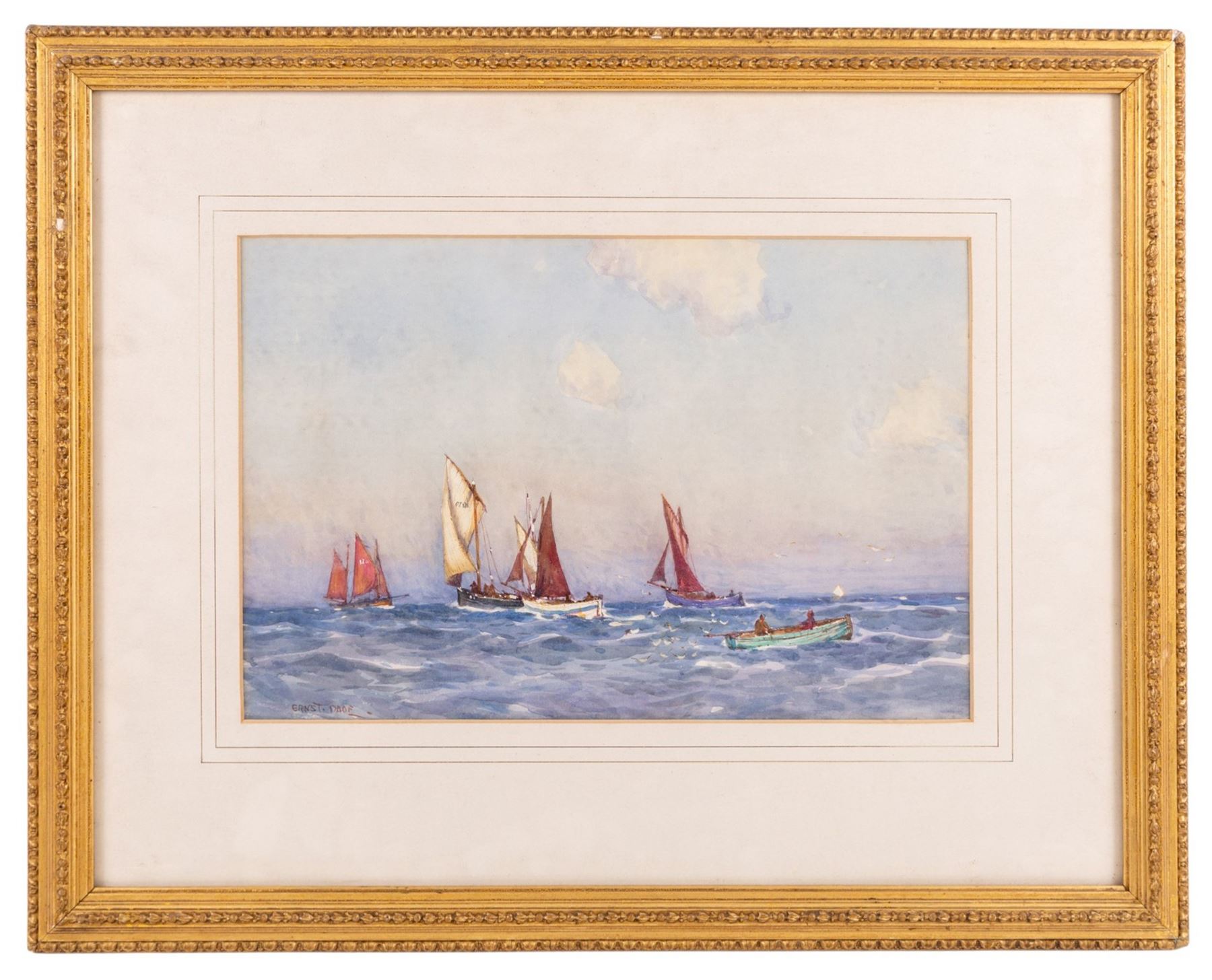 Ernest Dade (Staithes Group 1864-1934): Lowestoft and Penzance Boats off Scarborough, watercolour signed 23cm x 34cm