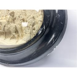 Justin Mathieu; oval high relief plaque depicting a battle scene, within frame H36cm