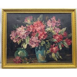 Owen Bowen (Staithes Group 1873-1967): Still Life of Flowers, oil on canvas signed 70cm x 90cm