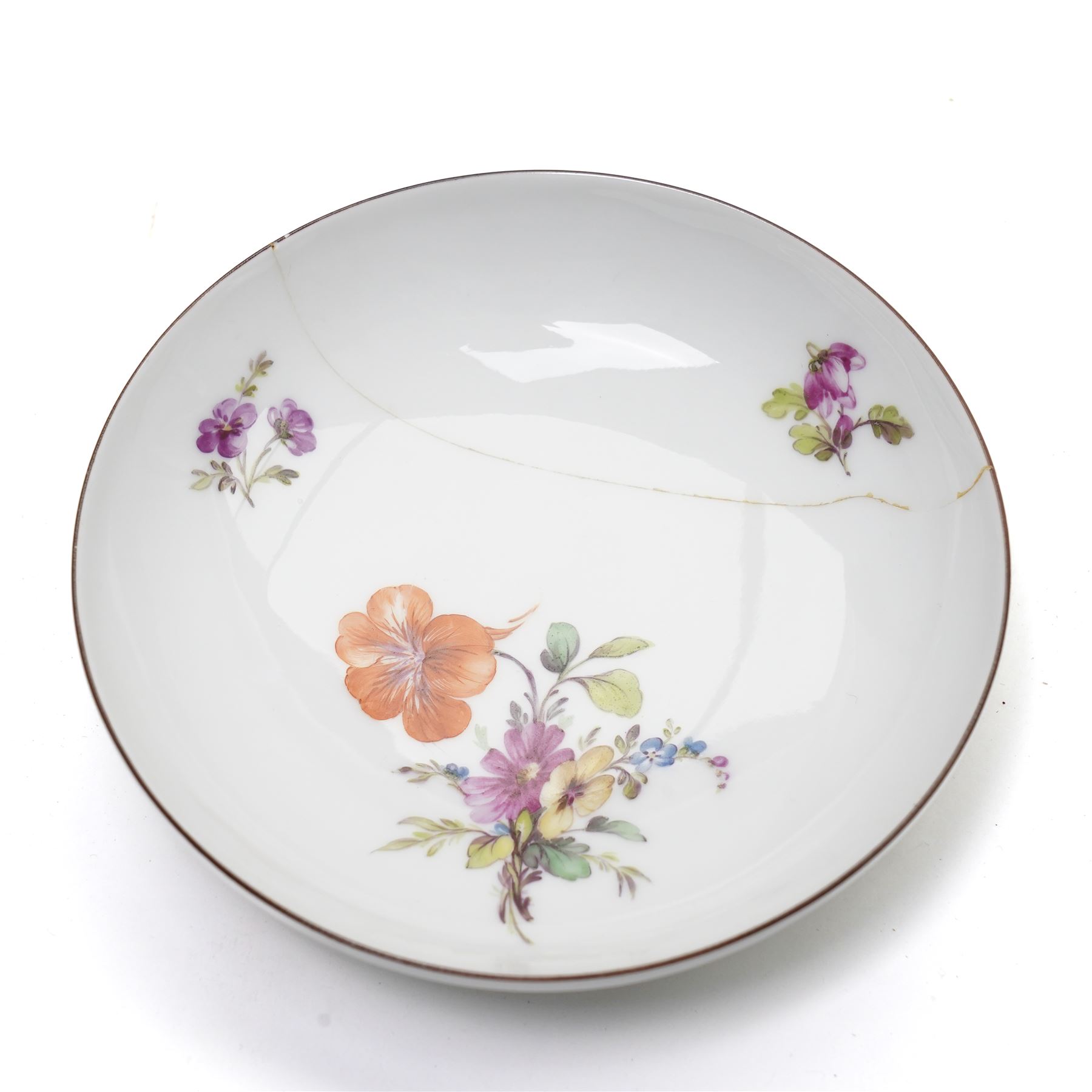 18th century Berlin part tea and coffee service circa 1780 painted with sprays of Spring flowers comprising four tea cups, five coffee cups,  six saucers, tea pot, tea caddy and sucrier and cover  