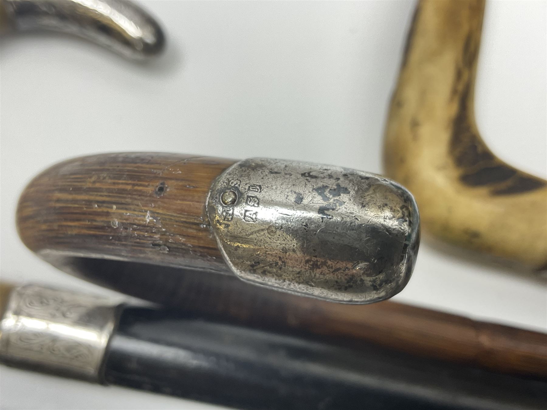 Tapestry fire screen, together with walking sticks, barometer, brass charger etc 