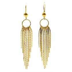  Pair 18ct gold pendant tassel earrings, stamped 750  