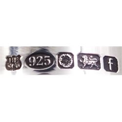 Two small modern silver mounted cut glass decanters, the first example of squat bulbous form, the body with navette, octagonal and hobnail cut decoration, with conforming stopper, the silver collar hallmarked Barker Ellis Silver Co, Sheffield 2005, H19cm, the second example, a ships decanter, with hobnail cut star decoration and conforming stopper, the silver collar hallmarked C J Vander Ltd, Sheffield 2005, H19cm, with boxes