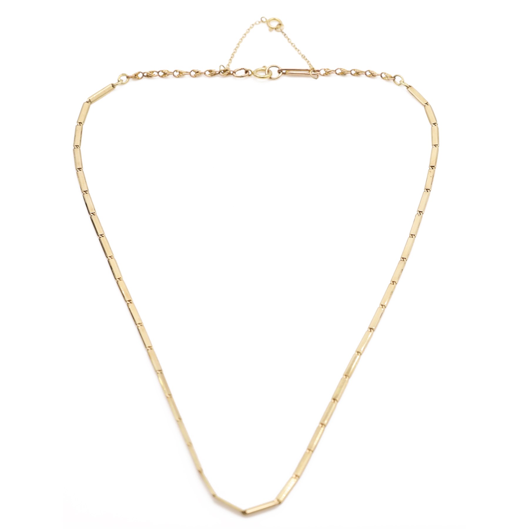 Gold rectangular link chain necklace stamped 585 and 375