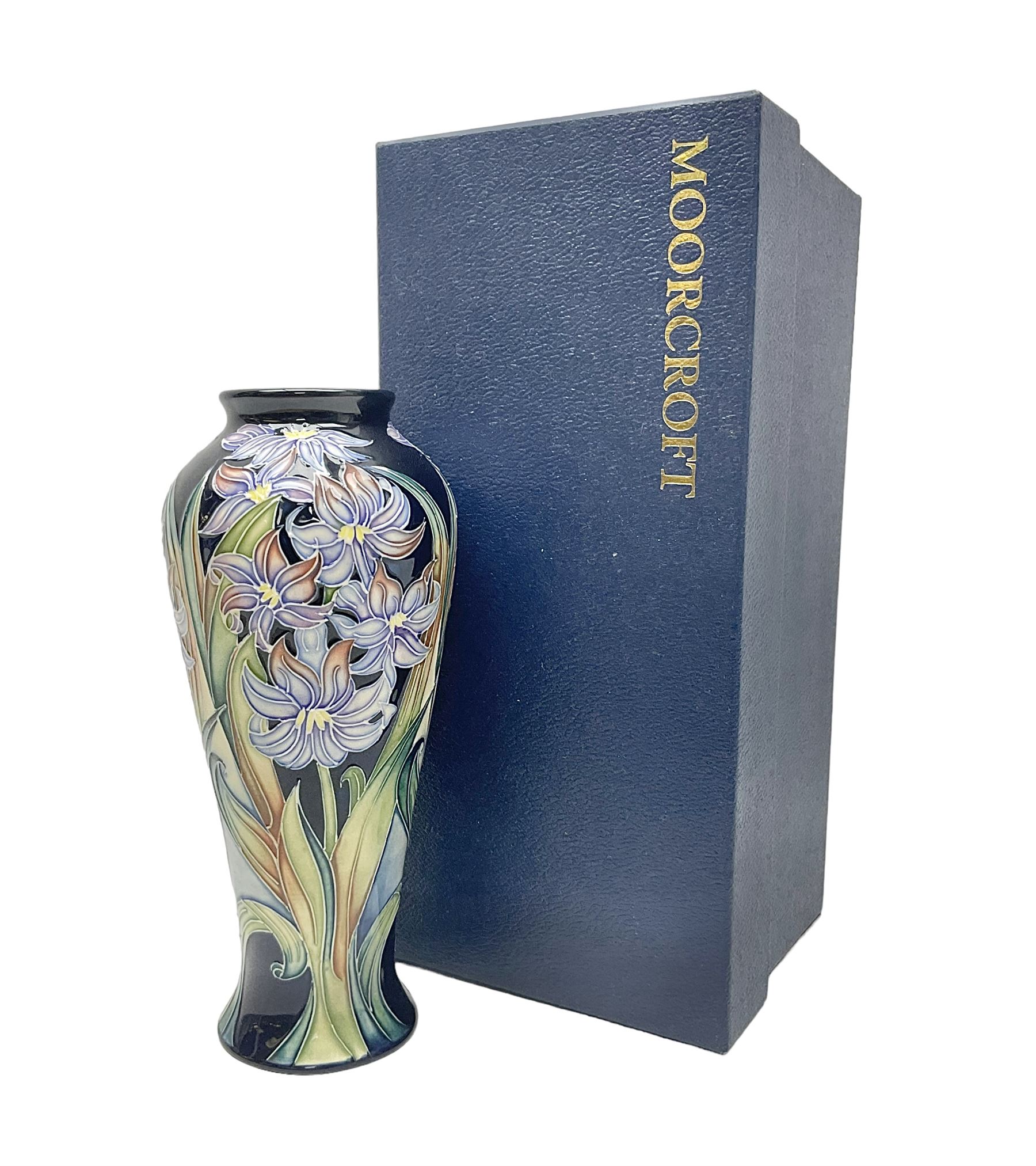 Moorcroft limited edition vase, of tapering form, decorated in the Ostara pattern by Rachel Bishop, circa 2005, no. 69/100, H21cm, with original box