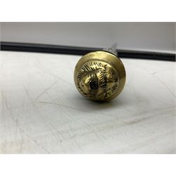 Late 19th/early 20th century Anglo Indian ebony and bone sword stick with 62cm steel blade, brass locking ferrule and lion mask pommel L92 cm.