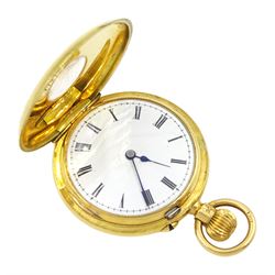 Edwardian 18ct gold half hunter keyless lever fob watch by Manoah Rhodes & Sons Ltd, No. 3...