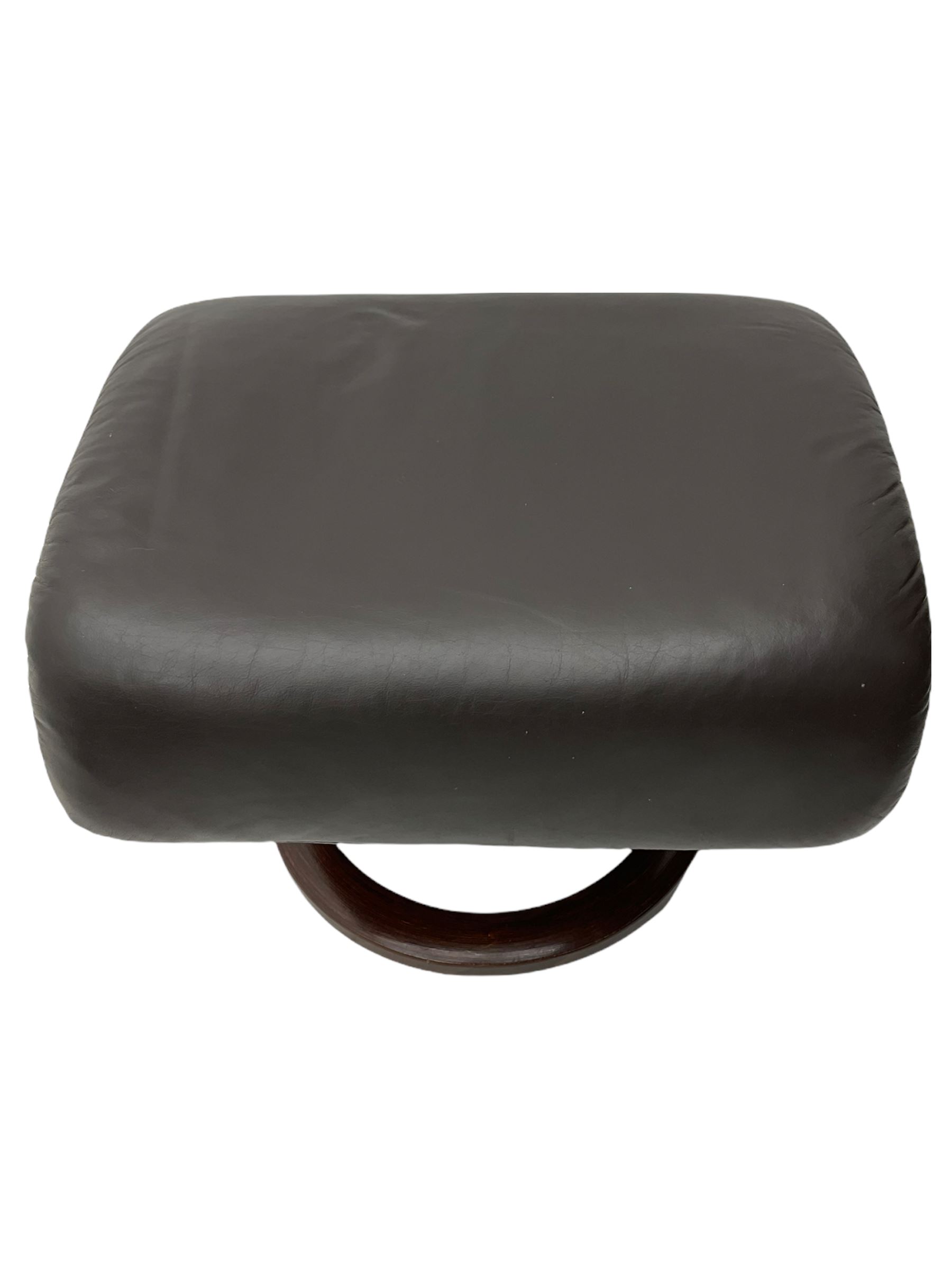 Ekornes Stressless - swivel reclining armchair with adjustable headrest, upholstered in cocoa brown leather, with matching footstool