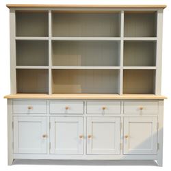 Cotswold Company - 'Chester' dresser painted dove grey with contrasting oak top, the upper...