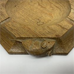Mouseman - tooled oak octagonal ashtray, moulded edge carved with mouse signature, by the workshop of Robert Thompson, Kilburn