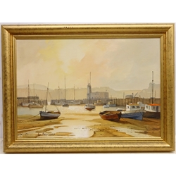  Scarborough Harbour at Dawn, oil on canvas board signed by Don Micklethwaite (British 1936-) 35cm x 50cm  