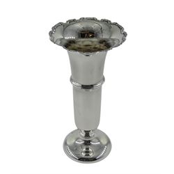 Silver trumpet shaped vase with wide flared rim and cast scroll decoration, by William Neale & Son, Birmingham 1924, approx 6oz