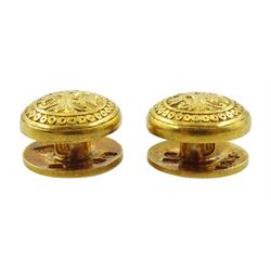 Pair of 18ct gold shirt studs with engraved decoration, London 1928