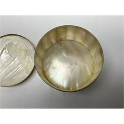 Mother of pearl nativity scene, together with mother of pearl box, shell and carved shell
