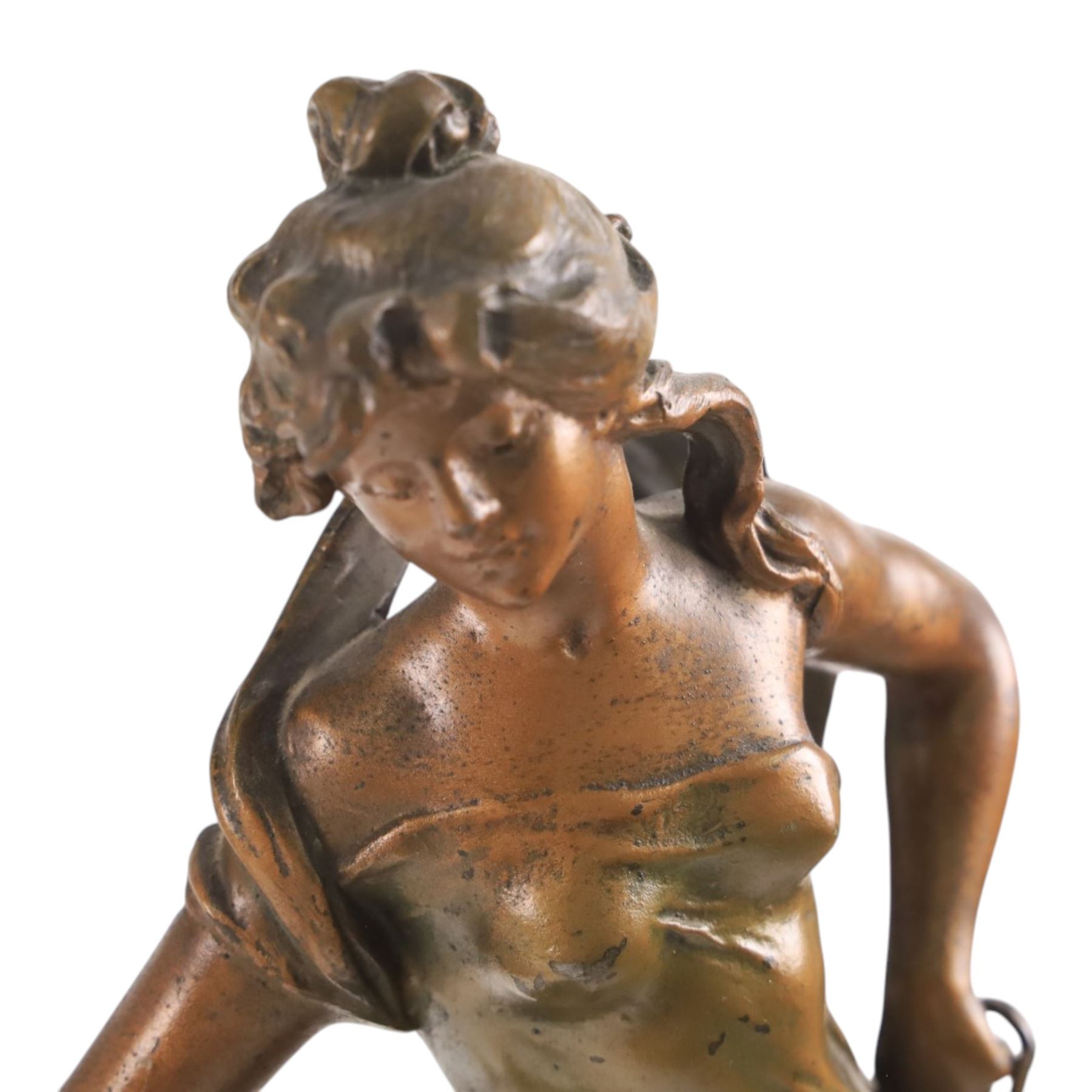 After Moreau, pair of spelter figures Les Bles and Nid de Mesanges