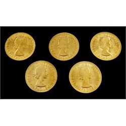 Queen Elizabeth II 'Gillick Portrait Sovereign Set' comprising ten gold full sovereign coins dated 1957-1959 and 1962-1968, cased with certificate