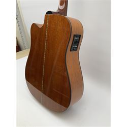 Fender model DG-20CE NAT semi-acoustic guitar with mahogany back and sides and spruce top, serial no. 03035336, L104cm, in fitted carrying case