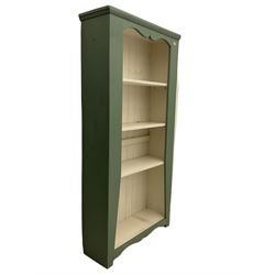 Painted open bookcase fitted with three shelves